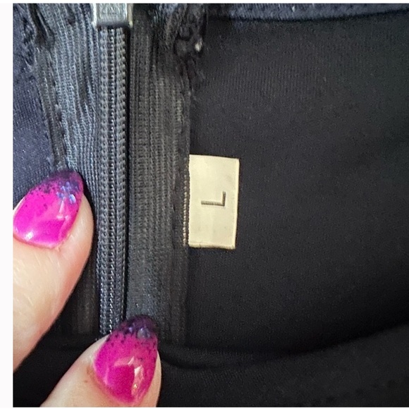 Beautiful navy blue dress with floral skirt and orange sash tie back zip large - Picture 12 of 13